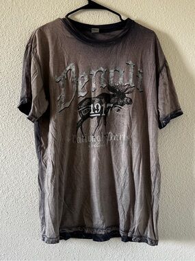 Perrin New Agenda Moose Graphic acid Wash Tshirt men's XL Beige Blue